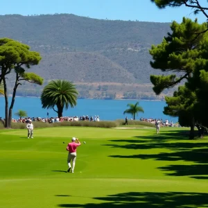 Lush Coachella Valley golf course during the 2025 American Express Golf Tournament