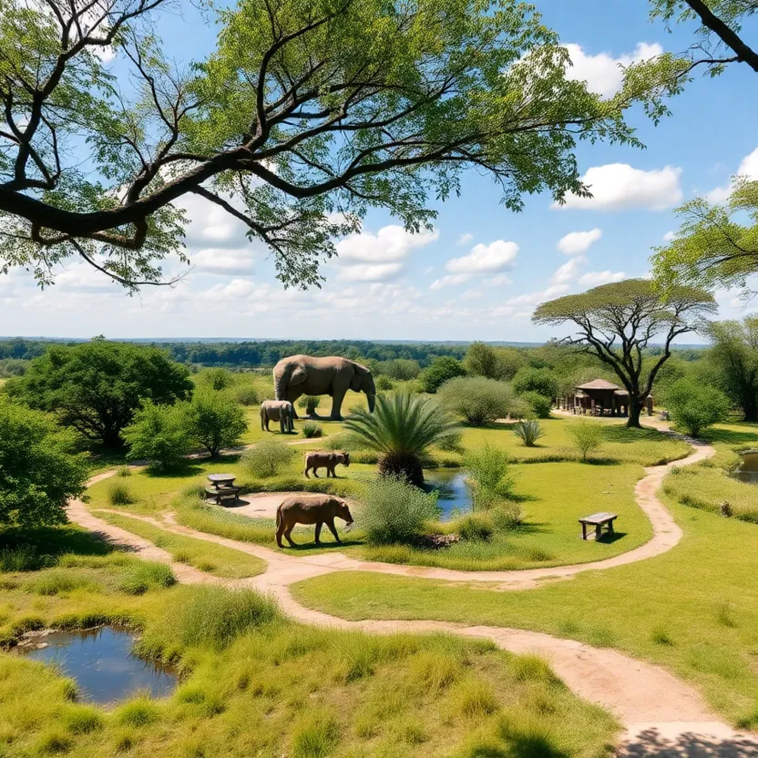 Panoramic view of a wildlife sanctuary for big cats.