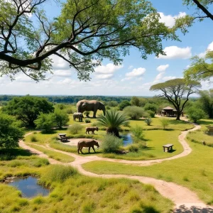 Panoramic view of a wildlife sanctuary for big cats.