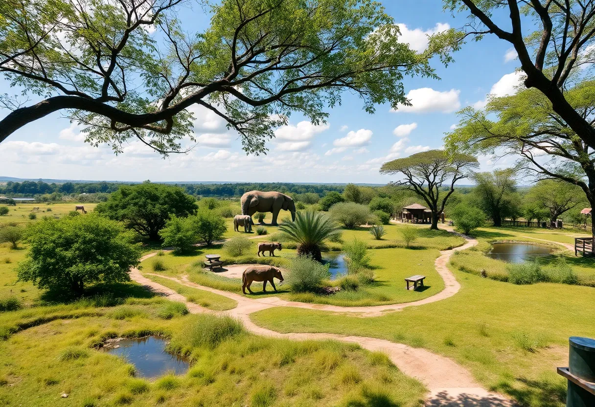 Panoramic view of a wildlife sanctuary for big cats.