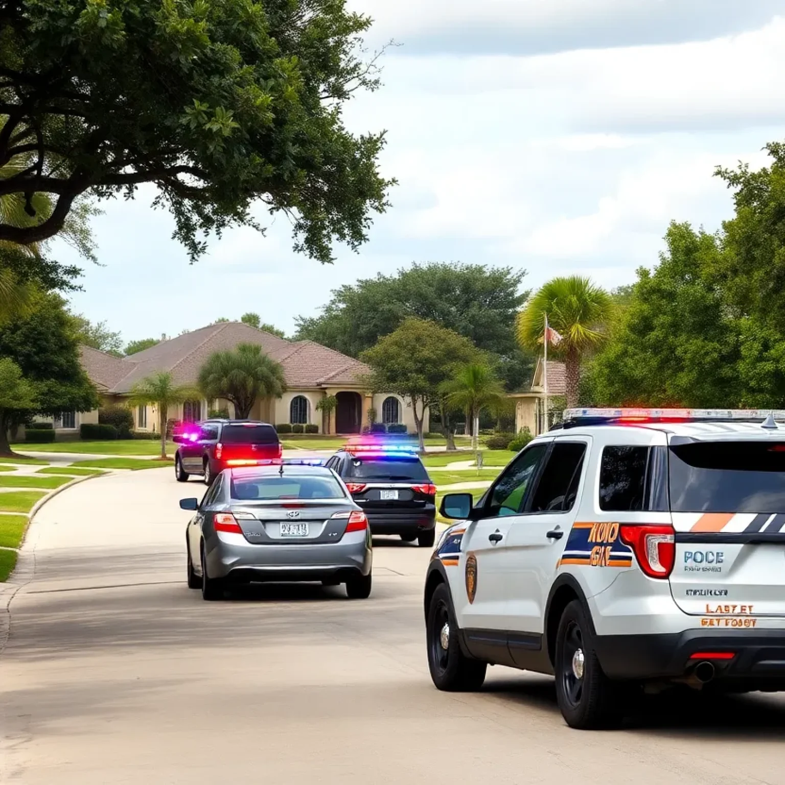 Law enforcement officers responding to an incident in a Brandon Florida neighborhood.