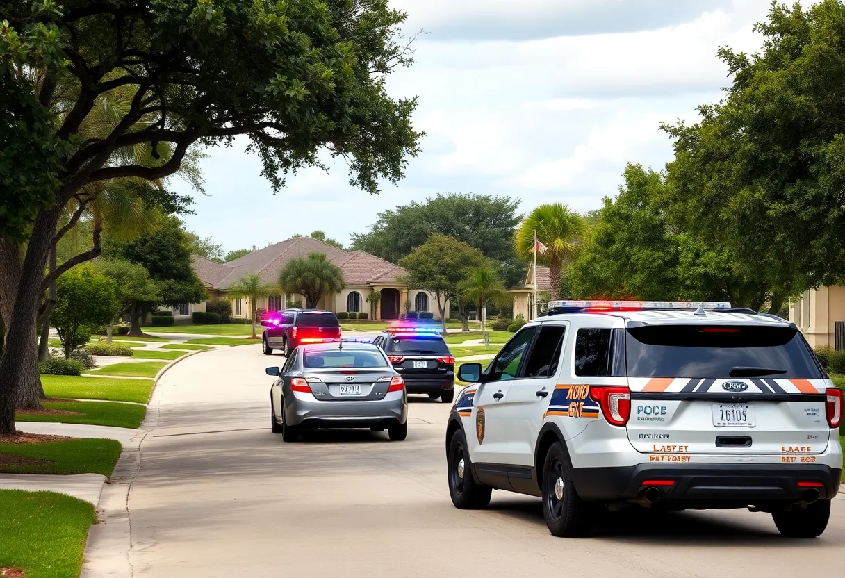 Law enforcement officers responding to an incident in a Brandon Florida neighborhood.