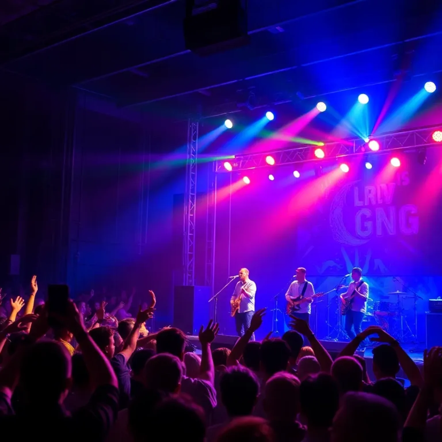 An energetic band performing on stage at a concert in Tampa