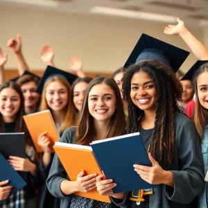 High school students celebrating their academic achievements.