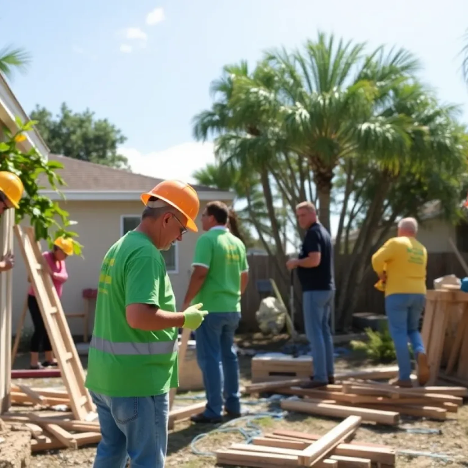 Volunteers repairing homes in Tampa Bay after a hurricane