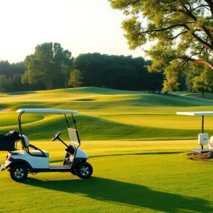 Travel concierge assisting golfers at a picturesque golf course