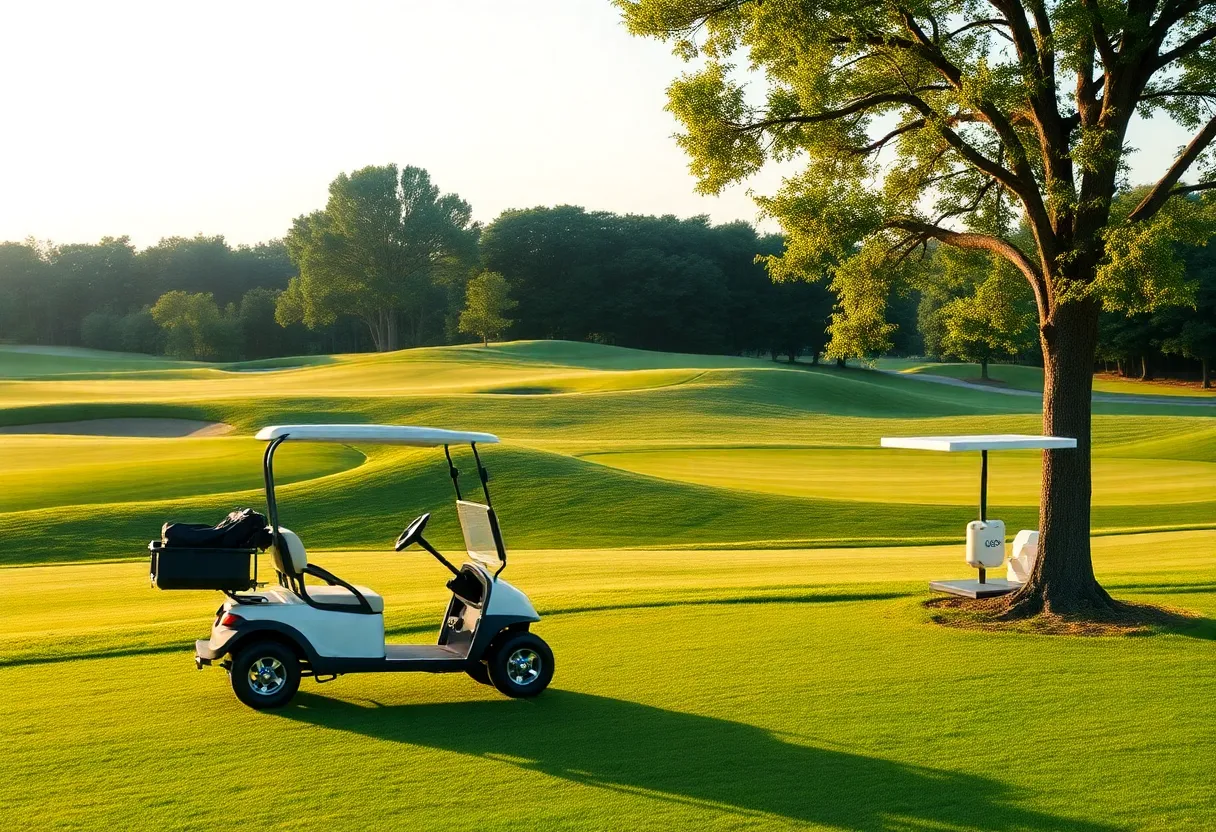 Travel concierge assisting golfers at a picturesque golf course