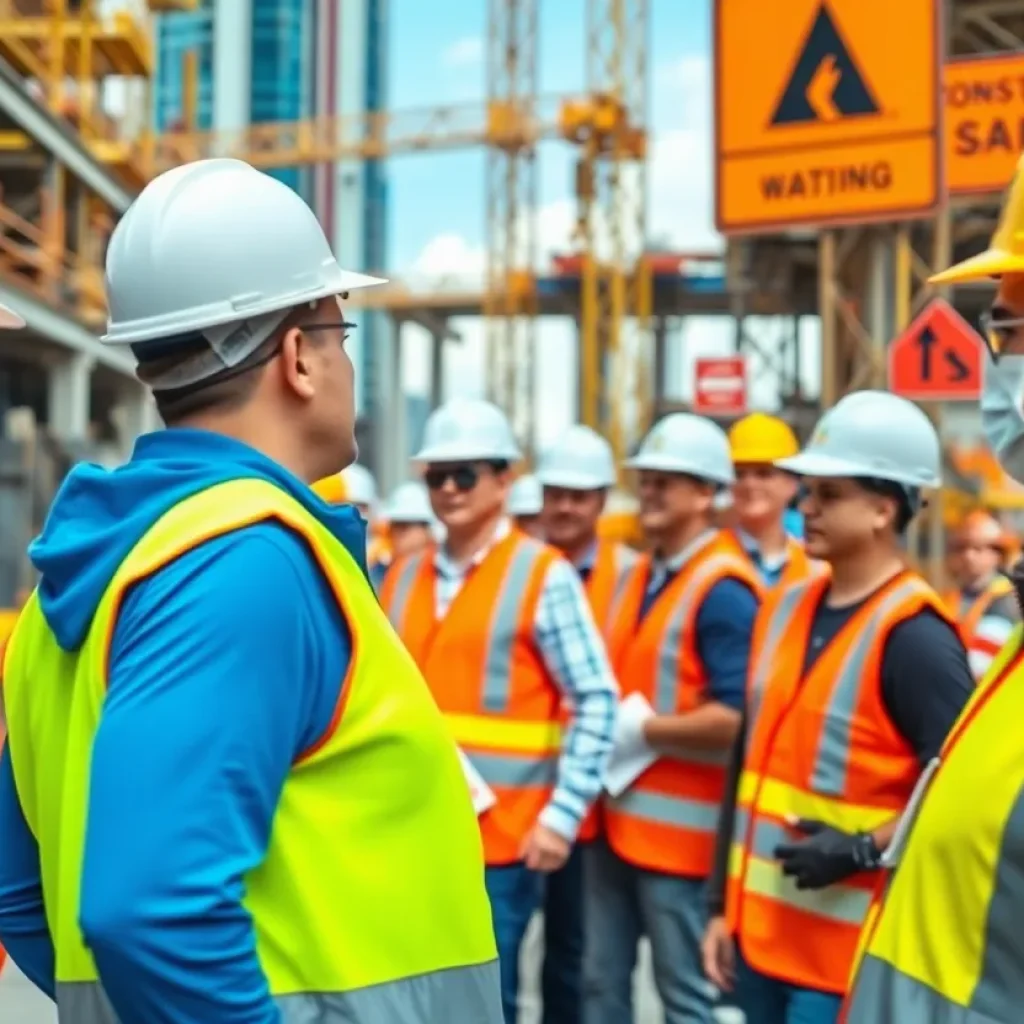 Workers participating in a construction safety training session in Miami.