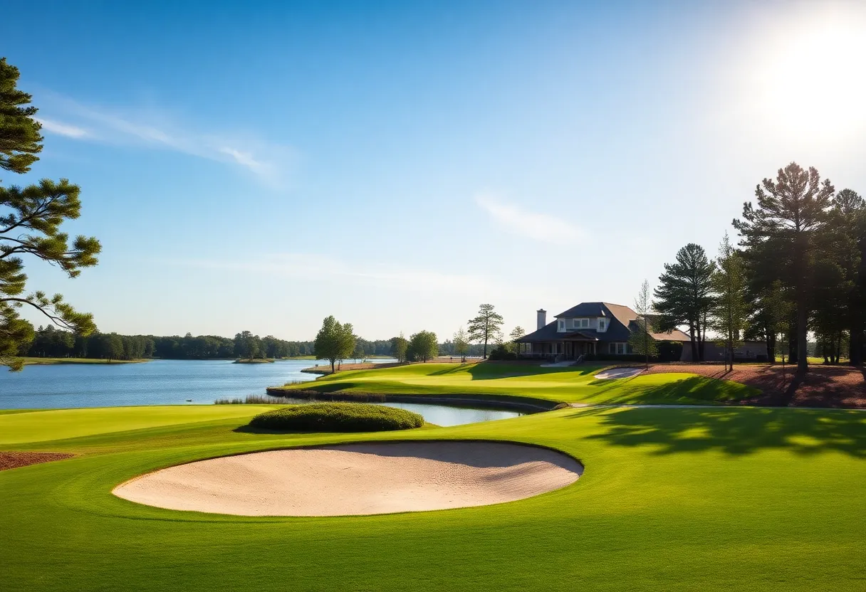 Redesigned Crown Colony Golf Club with a view of the golf course and lake