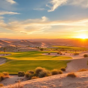 An abandoned Desert Dunes Golf Course in the desert landscape.