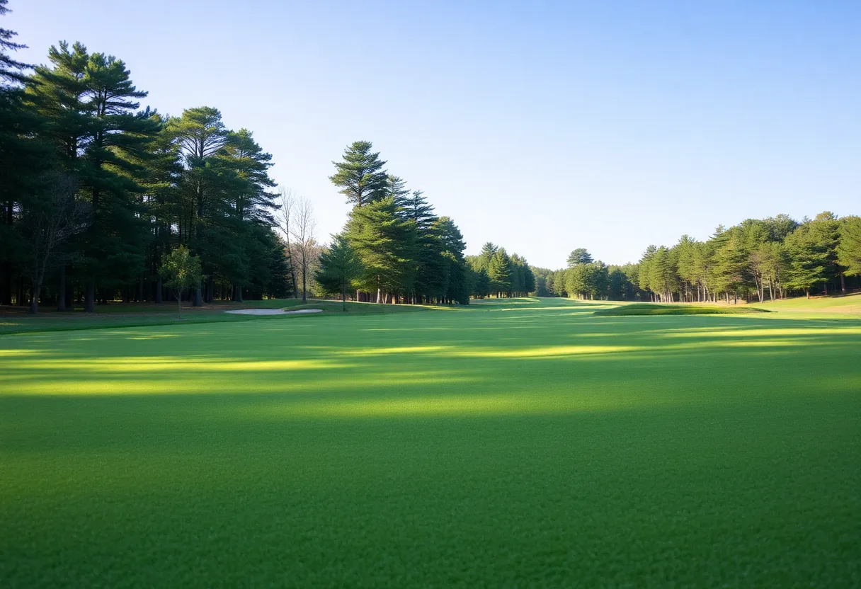 Female golfers practicing on a sunny golf course