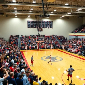 Fans cheering at an Elder High School basketball game