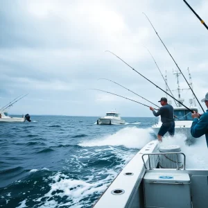 Anglers fishing in rough weather on Tampa Bay