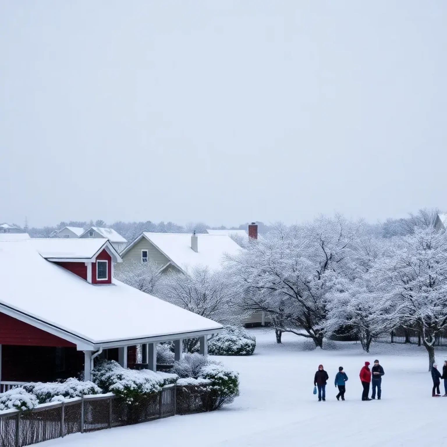 A winter wonderland in the Florida Panhandle with snow-covered landscapes.