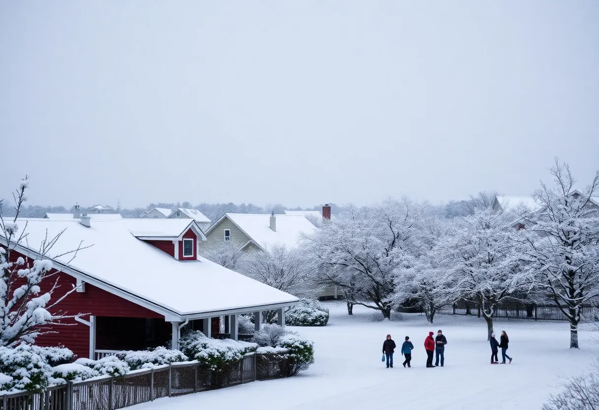 A winter wonderland in the Florida Panhandle with snow-covered landscapes.