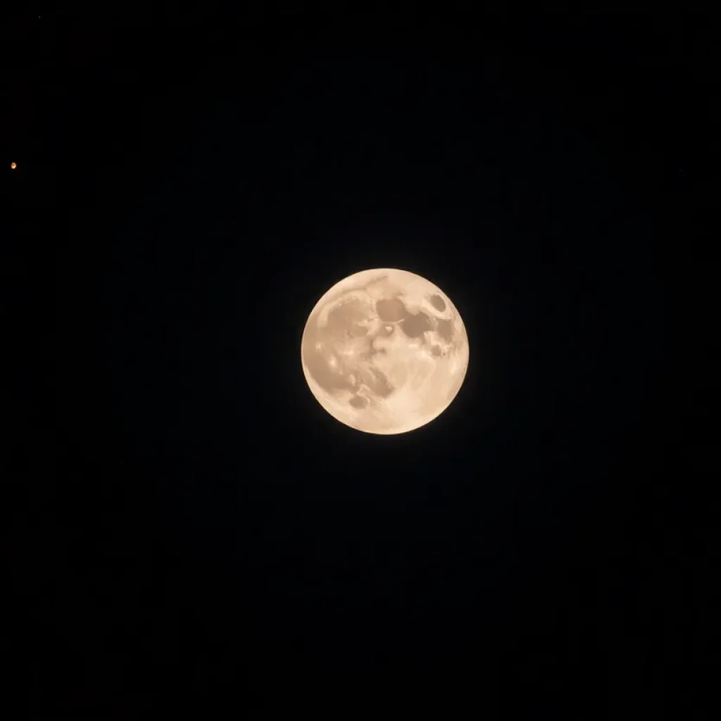 The Full Wolf Moon shining in a clear night sky