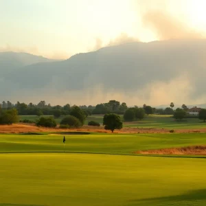 Vibrant scene of golfers and spectators at the Genesis Invitational