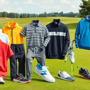 Golfers wearing fashionable apparel and shoes on a sunny golf course