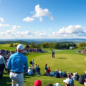 Golfers practicing on a sunny course