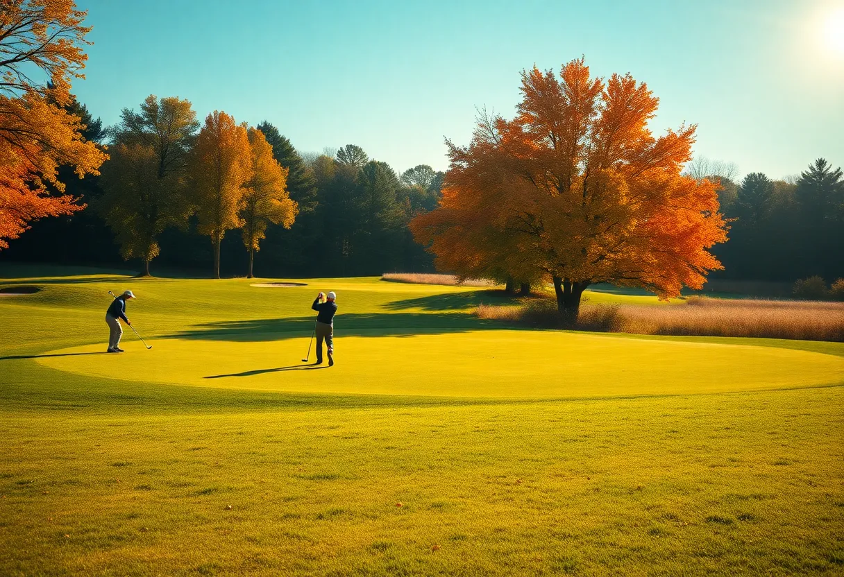 Golf tournament scene in Thailand with players and beautiful scenery