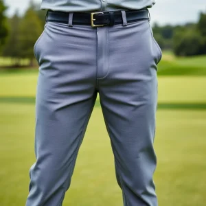 A collection of different styles of golf pants displayed in a store.