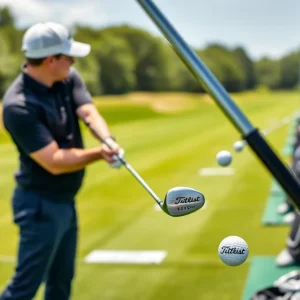 Golfer using Titleist golf clubs on the course