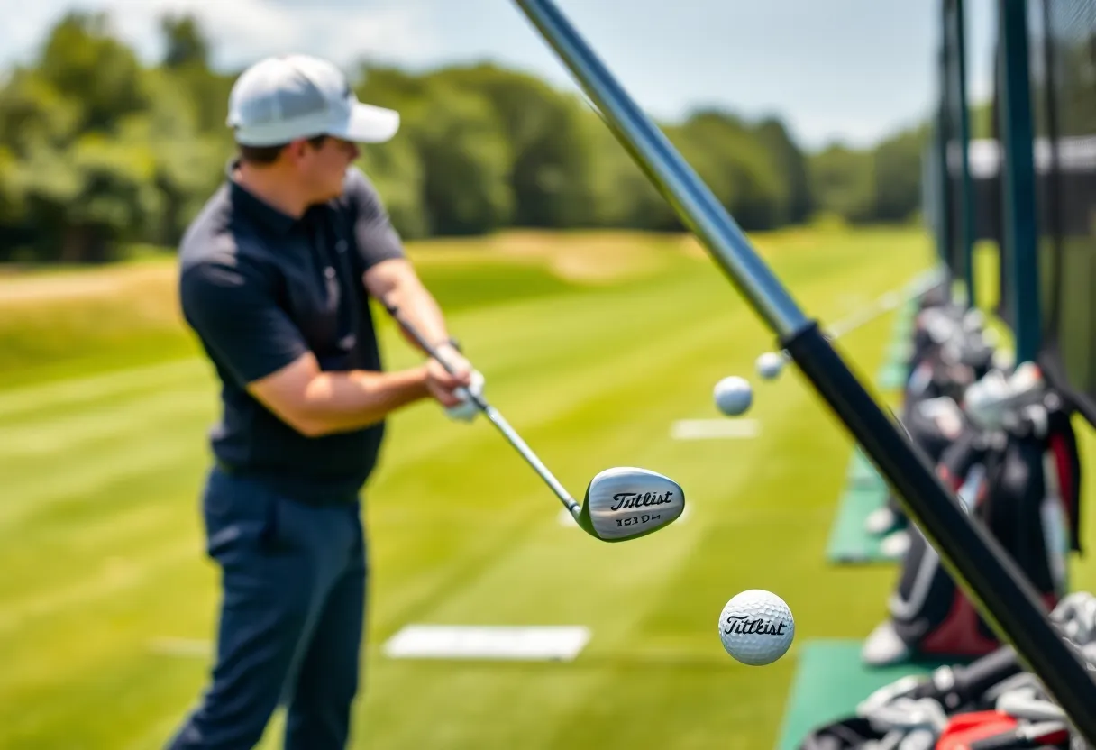 Golfer using Titleist golf clubs on the course