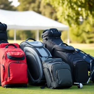 Stylish and durable golf travel bags in an airport