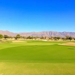 Golf course in Palm Springs with mountains in the background