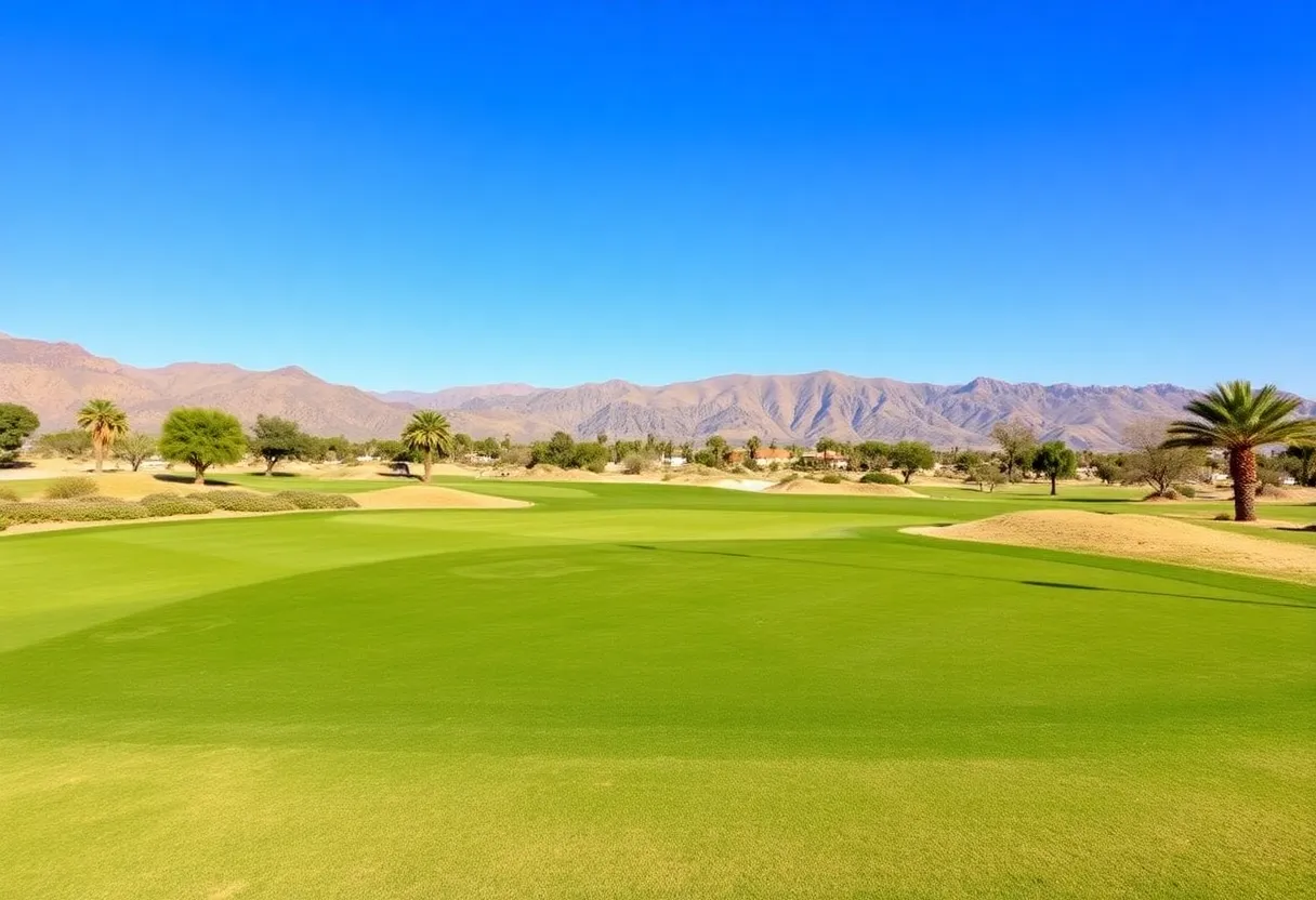 Golf course in Palm Springs with mountains in the background