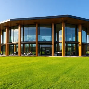 Exterior view of Haesley Nine Bridges Clubhouse with modern architecture