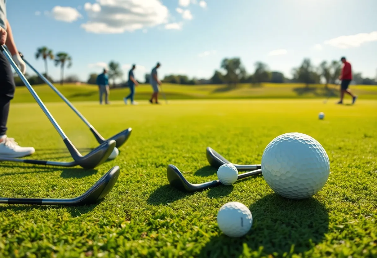 Futuristic golf equipment showcasing smart technology and sustainability