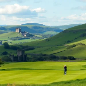 Scenic Irish golf course with rolling hills