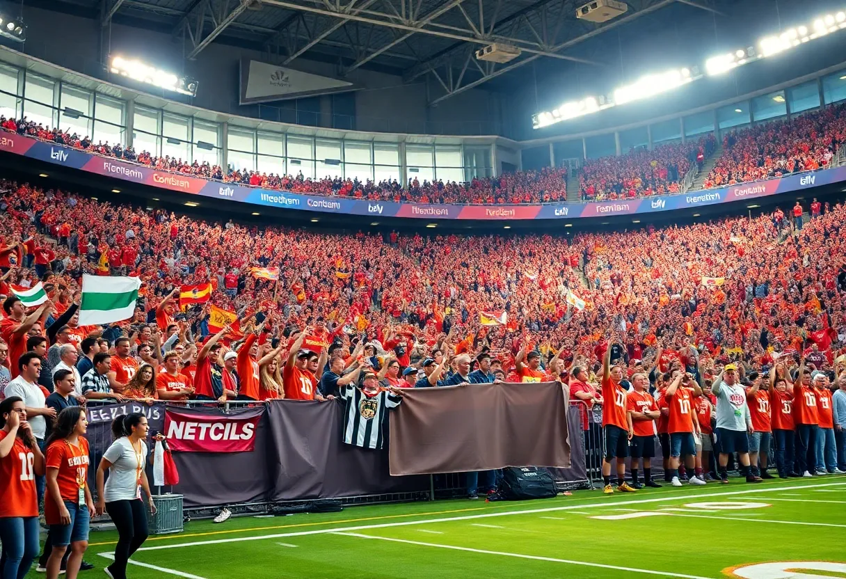 Fans celebrating the Jacksonville Jaguars' new head coach announcement