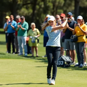 Young female golfer showcasing talent at a tournament