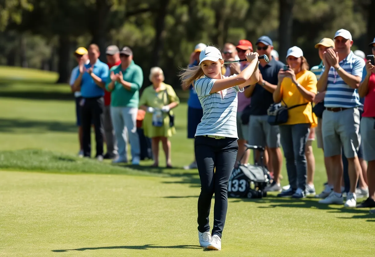 Young female golfer showcasing talent at a tournament