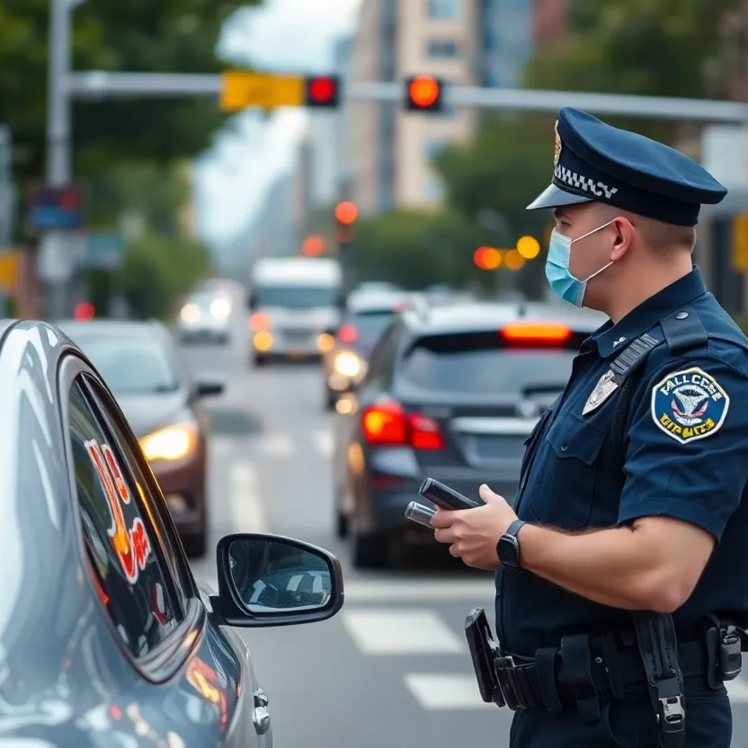 Police officers performing a traffic stop in Tampa, Florida.