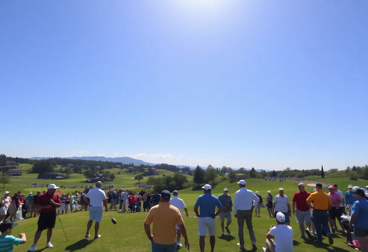 Amateur and professional golfers playing on a picturesque golf course during the Legends Tour 2025.