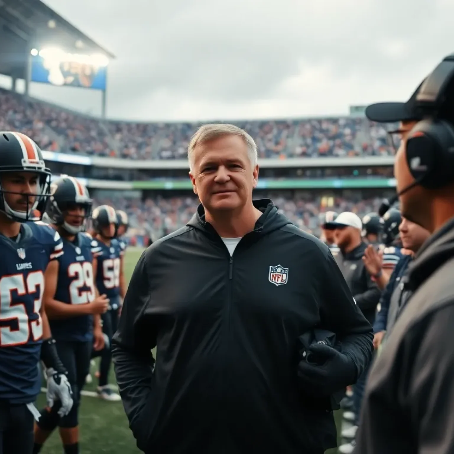 Excited football fans at a game during a new coaching era.