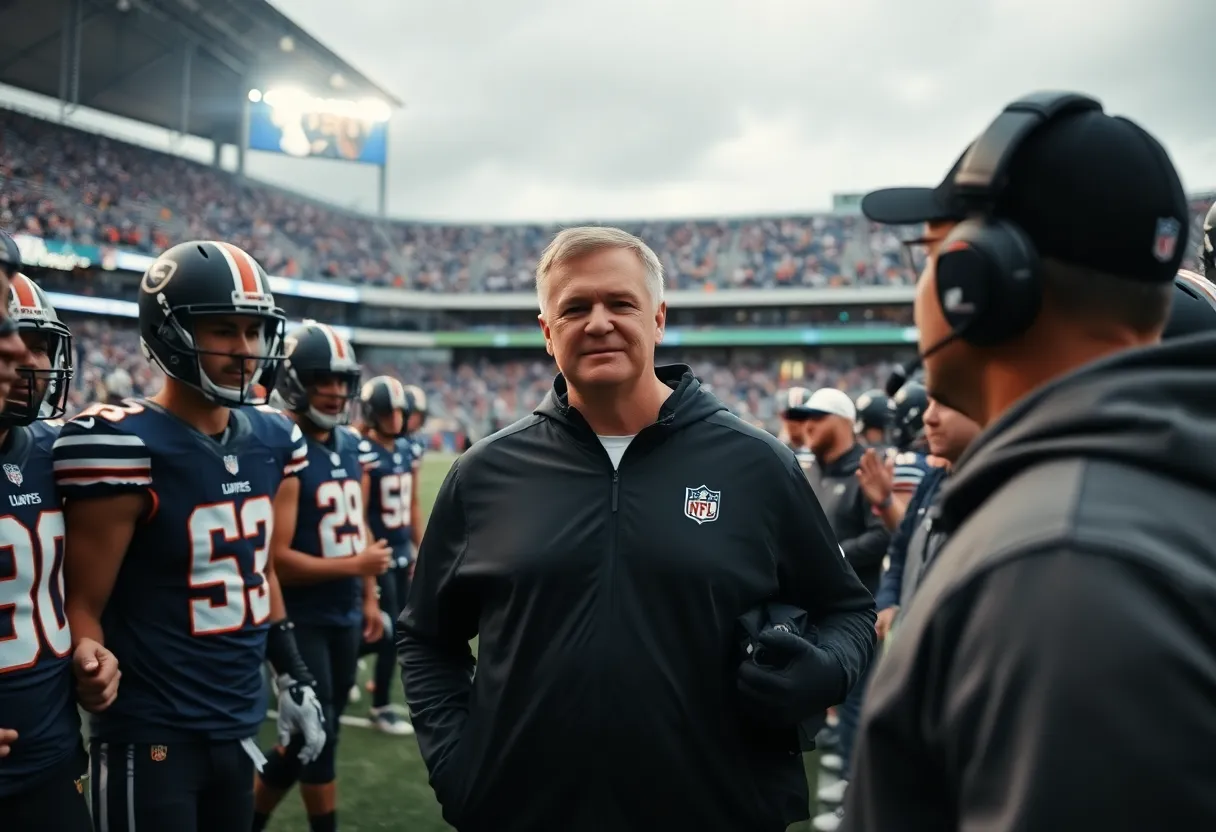 Excited football fans at a game during a new coaching era.