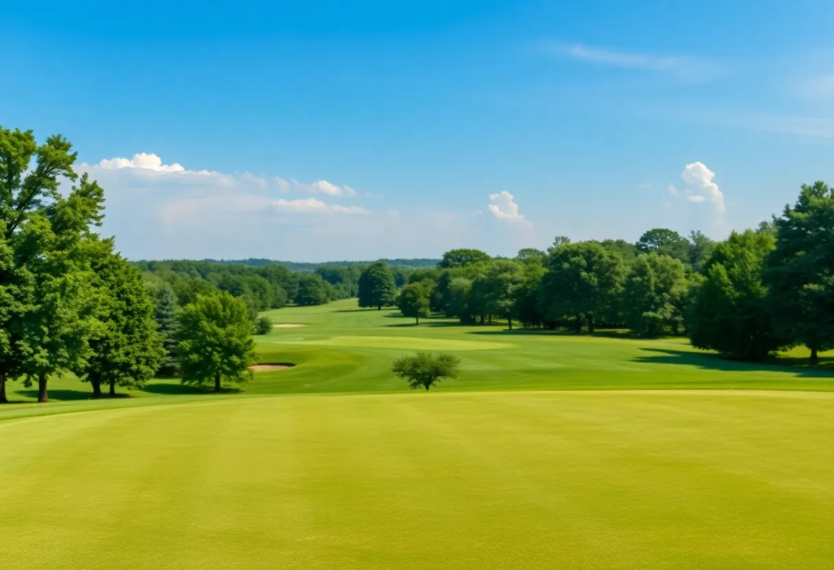 Public golf course with golfers and green landscape