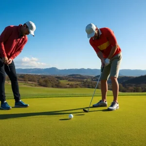 Hideki Matsuyama putting on the golf green after breaking the PGA TOUR record.