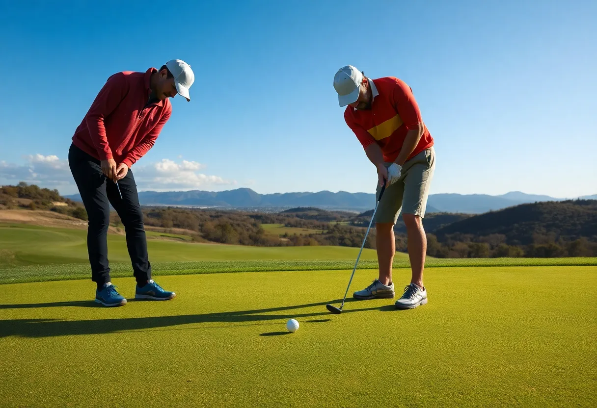 Hideki Matsuyama putting on the golf green after breaking the PGA TOUR record.