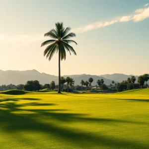 A beautiful golf course in Maui during a professional tournament.