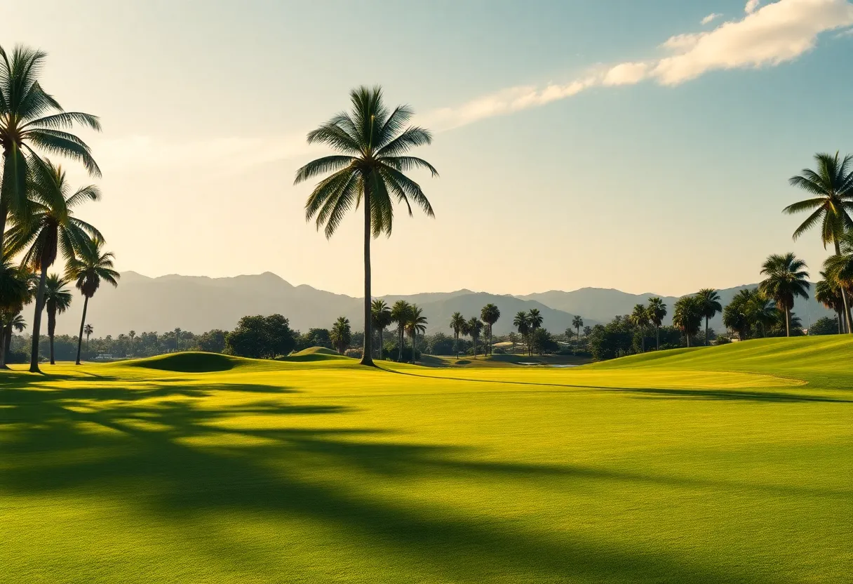 A beautiful golf course in Maui during a professional tournament.