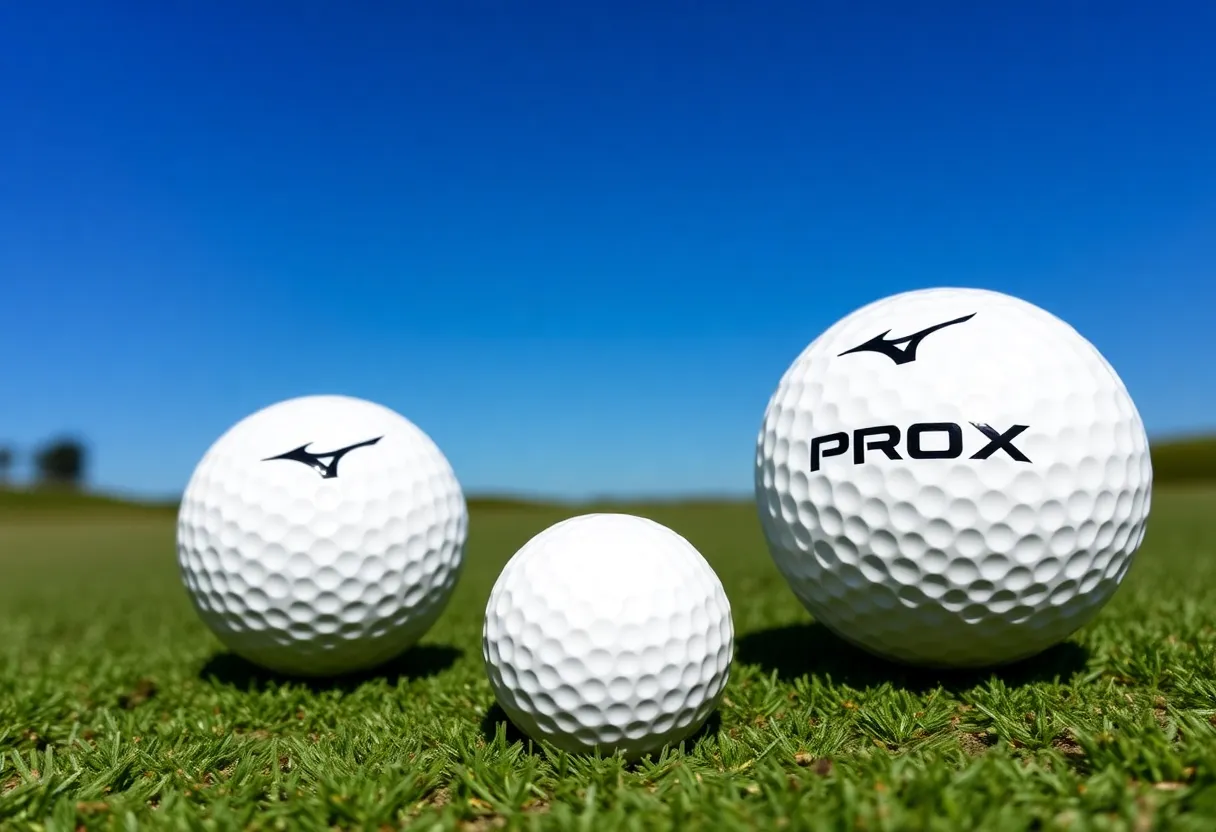 Mizuno Pro S and Pro X golf balls displayed on green grass