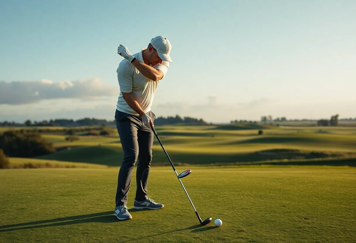 Golfer playing with cutting-edge golf equipment on a golf course.