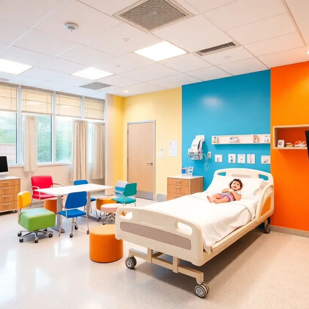 Bright and vibrant pediatric hospital room at Muma Children’s Hospital in Tampa.