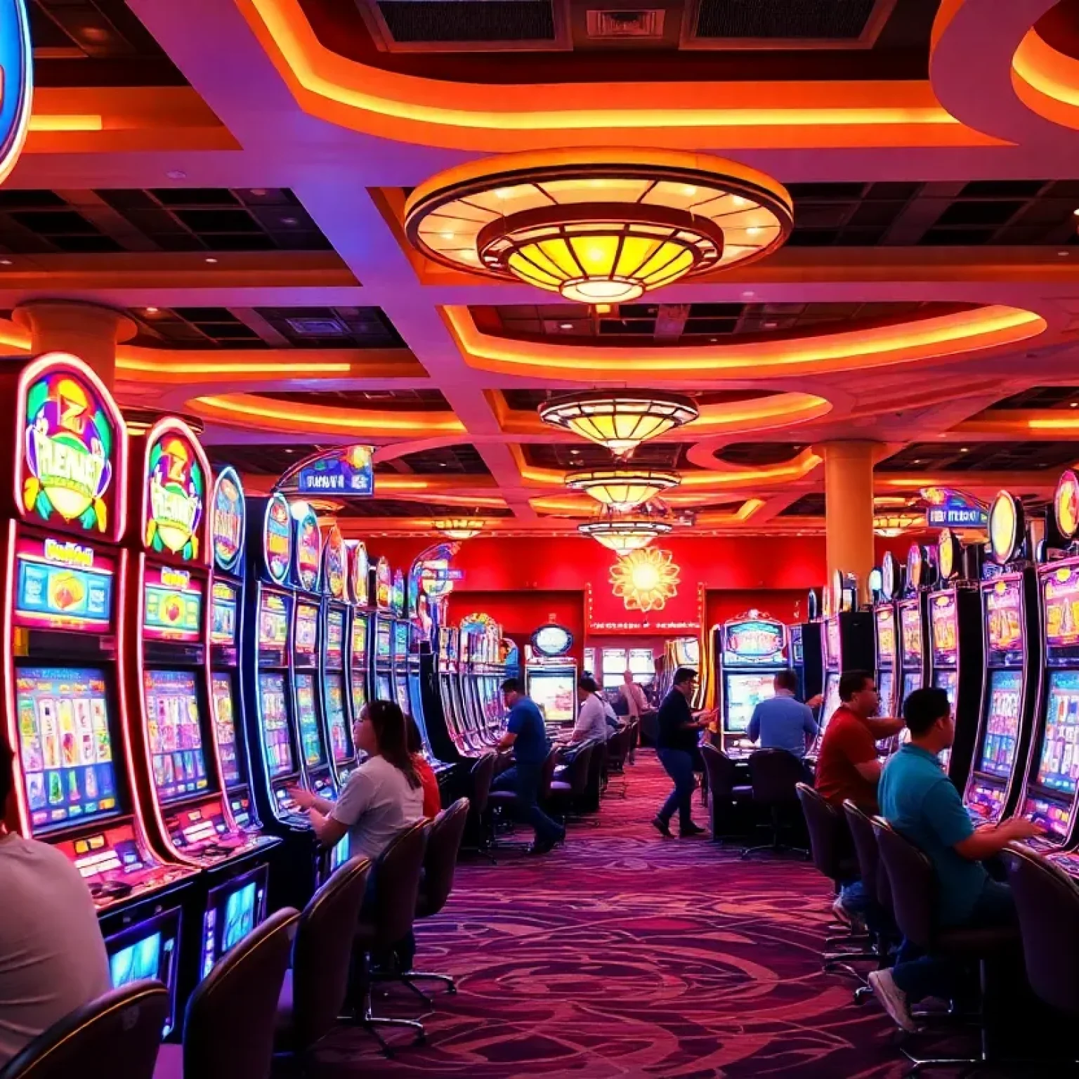 Interior view of the new gaming area at Seminole Hard Rock Casino Tampa with slot machines and guests.