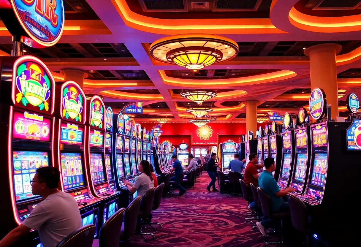 Interior view of the new gaming area at Seminole Hard Rock Casino Tampa with slot machines and guests.